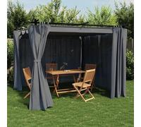 Pavillon gris anthracite avec rideaux, dimensions 3x3 mètres, en acier. Idéal comme tente pliante, pergola, tente de réception, marquise pour stand, tente de protection solaire, pavillon de jardin ou