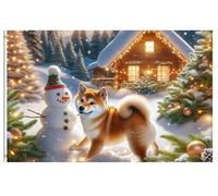 Pavillon Nautique Chien mignon jouant dans la neige avec un bonhomme de | neige et un sapin de Noël en hiver Pavillon Anniversaires 3x5 FT RéSistant Aux IntempéRie Grande Drapeau Couleur Vive