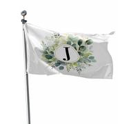Pavillon Nautique Lettre J de l'alphabet, feuilles d'eucalyptus vert, | plante simple Flag Jardin 3x5 FT Double Face drapeau de la fierté 2 œIllets Drapeau Double Face FêTe Maison