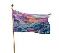 Pavillon Océan côtier Roses Violet Bleu Vagues de mer Coucher de soleil | Ciel Océan Bannière Anniversaires 3x5 FT Double Face Grande Drapeau LéGer Géant Pavillon éVéNements Sportifs Balcon