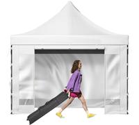 Pavillon - Pavillon pliable 3x3m - Pavillon pliable 240g polyester enduit PVC - Pop-Up-Pavillon 1,95-2,13m réglable en hauteur - Tente de réception Festzelt Strandzelt - Blanc