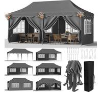 Pavillon - pavillon pliable tente de réception - 3x6 m étanche - 6 parois latérales, complètement fermé - UV 50+ - hauteur réglable 2-3 m - cadre aluminium - gris foncé