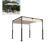 Pavillon pergola NAIZY 3x3 m avec structure en acier stable et toit coulissant de haute qualité en polyester enduit de PA, abri de terrasse indépendant, idéal pour l'extérieur (Beige)