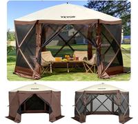 Pavillon pliable, 3,05 x 3,05 m, abri de camping pop-up à 6 côtés avec fenêtres en filet, sac de transport portable, piquets de terre, grand pavillon de jardin pour camping en plein air, pelouse et ar