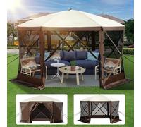 Pavillon pliable, 3,05 x 3,05 m, abri de camping pop-up à 6 côtés - fenêtre en filet - sac de transport - piquets de terre - Grand pavillon de jardin pour le camping en plein air, la pelouse et l'arri
