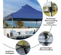 Pavillon pliable 3 x 3 m, tente de fête d'hiver stable et étanche avec sac de transport sur roulettes bleu