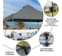 Pavillon pliable 3 x 3 m, tente de fête d'hiver stable et étanche avec sac de transport sur roulettes gris