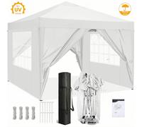 Pavillon pliable 3 x 3m 2.0 Pop Up Pavillon pliable étanche stable résistant à l'hiver Tente de jardin, protection UV 50+ avec 4 côtés pour plage mariage camping jardin