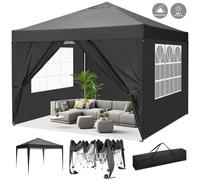 Pavillon pliable 3 x 3m Pop Up Pavillon pliable étanche Tente de jardin, protection UV 50+ Pavillons & tentes de réception Tente de réception avec 4 côtés pour le camping / jardin / mariage / plage, n
