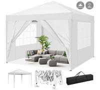 Pavillon pliable 3 x 3m Pop Up Pavillon pliable étanche Tente de jardin, protection UV 50+ Tente de réception avec 4 côtés pour le camping / jardin / mariage / plage