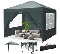 Pavillon pliable 3x3m Pop Up Pavillon, imperméable et protection UV 50+, tentes de réception avec 4 parois latérales, pour camping jardin mariage plage, gris