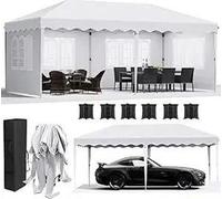 Pavillon pliable 3x6 m - Pavillon de jardin - One-Push montage rapide - Quatre parois latérales - HDPE étanche, enduit dePolyuréthane- Cadre en aluminium - Blanc