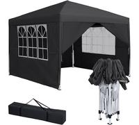 Pavillon pliable de 3x3 mètres avec 4 panneaux latéraux, idéal pour le jardin, les fêtes, les pique-niques, comprenant une sacoche de transport, couleur anthracite