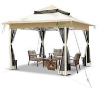 Pavillon pliable VOUNOT® 3,6 x 3,6 m, pavillon pliant instantané, tente de jardin, tente de réception, pavillon de jardin, beige