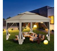 Pavillon pliant Izrielar Pop-up 3,3 × 3,3 × 2,68 m – Pavillon de jardin avec moustiquaire, protection UV, toit à double ventilation, sac de transport et sacs de sable inclus, beige