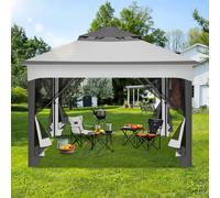 Pavillon pliant Izrielar Pop-up 3,3 × 3,3 m Pavillon de jardin avec moustiquaire et protection UV – Montage rapide Pavillon pare-soleil avec toit à double ventilation, sac de transport et sacs de sabl