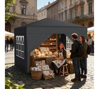 Pavillon pop-up 2,5x2,5, imperméable, stable, résistant à l'hiver, anti-UV. Pavillon pliable avec 4 panneaux latéraux, système de verrouillage centralisé à bouton unique, tente de fête, hauteur réglab