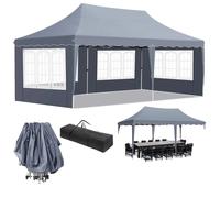 Pavillon pop-up 3m x 6m, étanche avec protection UV, montage facile, Gazebo avec 4 côtésSacs à poidsSac de transportCadre en acierToile de tente avec fenêtres transparentespoteaux réglables en hauteur