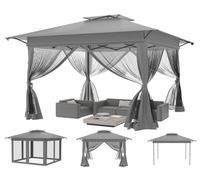 Pavillon pop-up 4x4 mètres, protection UV, réglable en hauteur sur 3 niveaux, avec 4 panneaux latéraux moustiquaires et toit double