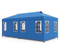 Pavillon pop-up COSTWAY, 3x6 mètres, tente de fête avec hauteur réglable, comprenant 6 parois latérales et des fenêtres, tente pliante pour jardin avec protection solaire, bandes réfléchissantes et sa