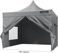 Pavillon pop-up, polycoton résistant, cadre solide en acier inoxydable , 10x10 pieds Gris