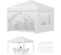 Pavillon pop-up - Tente pliante 3x3 mètres - Imperméable - Protection solaire UPF 50+ - Avec 4 parois latérales - Livré avec des sacs de sable et une sacoche de transport - Blanc