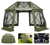 Pavillon pop-up VEVOR, 3,96 x 3,96 m, tente de camping sphérique à 13 côtés avec toit amovible & sac de transport, aération à 360°, protection solaire, tente de réception pour 10-12 personnes, vert