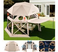 Pavillon pop-up VEVOR, 4,57 x 4,57 m, tente de camping sphérique à 13 côtés avec toit amovible et sac de transport, aération à 360°, protection solaire, tente de réception pour 12-15 personnes, beige