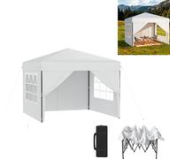 Pavillon pop-up XINZI 2,5 × 2,5 m, pavillon pliable, imperméable et protection UV, montage rapide à l'aide d'un seul bouton, réglable en hauteur sur 3 niveaux, blanc (avec 4 parois latérales)
