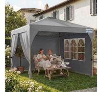 Pavillon Quictent 3 x 3 m, pavillon pliable avec verrouillage centralisé à bouton-poussoir, pavillon de jardin, tente de réception, avec 3 parois latérales amovibles, gris