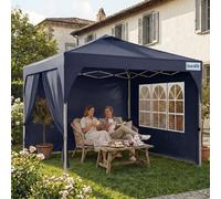 Pavillon Quictent 3 x 3 m, pavillon pliable avec verrouillage centralisé à bouton-poussoir, pavillon de jardin, tente de réception, avec 3 parois latérales amovibles, bleu