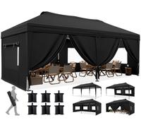 Pavillon Quictent 3 x 6 m, pavillon pliable avec verrouillage centralisé à bouton-poussoir, imperméable et résistant aux UV, pavillon de jardin pliable avec 6 parois latérales, noir