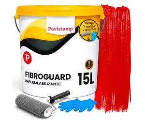 PAVISTAMP Revêtement élastique imperméabilisant acrylique avec fibre de verre - Faible COV et séchage rapide (rouge)