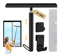 Pavlleen Raclette de Douche avec Manche Télescopique 120cm - Microfibres et Support pour Vitre, Miroir, Salle de Bain (Noir)