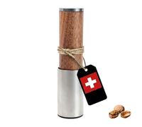 PAVLOVA'S Casse-Noix Élégant en Acier Inoxydable et Noyer Massif - Fait Main en Suisse - Système Anti-Éclats - Base en Feutre Antidérapante - Édition Limitée