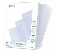 Pavo Boîte de 100 Couvertures de reliure perforées en polypro 200 microns A4 Transparent