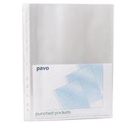 Pavo - Lot de 100 pochettes perforées ultra résistantes A4 Brillant/transparentes 80 microns