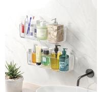 PAVSTINE Etagere Douche Sans Percage Transparent, Grand Large, 2 Pièces | Rangement Salle de Bain, Panier Douche à Suspendre avec Ventouse, Organisateur Salle de Bain Pour Shampooing Savon