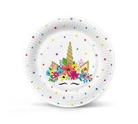 PAW - Assiette Jetable en Carton (23 cm) I Lot de 8 Assiettes Jetables I Idéale pour Barbecue, Anniversaire ou Fête I Assiette Jetable Anniversaire - Unicorn Party