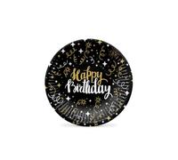 PAW Assiettes Carton Ø 18 cm, 8 pièces - Anniversaire Doré | Solides et pratiques en carton, parfaites pour anniversaire, fête et célébrations, dressage rapide et jetable