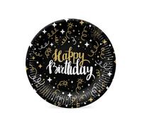 PAW Assiettes Carton Ø 23 cm, 8 pièces - Anniversaire Doré | Solides et pratiques en carton, parfaites pour anniversaire, fête et célébrations, dressage rapide et jetable