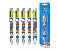 Paw Patrol Lot de 5 stylos à bille rétractables 6 en 1, multicolores à pointe fine de 0,5 mm, coffret cadeau pour écrire, notes, arts, travaux manuels et trousses à crayons
