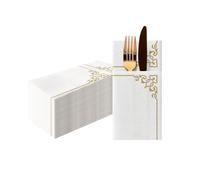 PAW - Serviette de Table Papier - Airlaid (1/8 pocket) I 25 Pièces I Idéal pour Mariage, Baptême, Communion, Anniversaire I Serviettes en Tissu de Décoration de Table I Cadre Élégant Doré