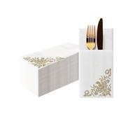 PAW Serviette de Table Papier - Airlaid (1/8 pocket) I Ornement Classique, Or I Décoration Anniversair, Mariage, Bapteme Garcon et Fille I Structure en Tissu I Color: Golden ornament