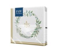 PAW - Serviette Papier 3 Plis (33 x 33 cm) I Lot de 20 I Parfait pour la Communion, la Confirmation, le Baptême I Idéal pour les Garçons & Filles I Décoration de Table - Plantes de Première Communion