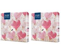 PAW - Serviette Papier 3 Plis (33 x 33 cm) I Lot de 40 I Parfait pour les Anniversaires, les Partys, les Mariages, la Kommunion et les Célébrations I Décoration de Table - Ballons Coeur Rose