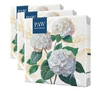 PAW - Serviettes Fleurs 20 Pièces | Serviettes En Papier 33 x 33 cm | Serviettes Floral Parfaites Pour Fêtes Et Anniversaires | Décoration De Table Serviettes Jetables - Hortensias Blancs Romantiques
