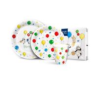 PAW - Vaisselle Jetable Anniversaire I Set de Fête pour 16 Personnes, 68 Pièces I 20 x Serviettes en Papier, 32 x Assiettes en Carton, 16 x Gobelets en Carton I Ballons, Animaux, Anniversaire, Colorés