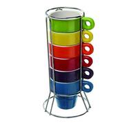 Paxanpax PSA462_09 Lot de 6 tasses à expresso empilables en céramique avec support pour machines à café Senseo, 60 ml, multicolore
