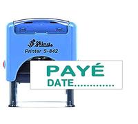 Payé Avec Date Pré Encre Personnalisé Auto-Encreur Tampon En Plastique Brillant S-842 Verte 14 X 38 Mm